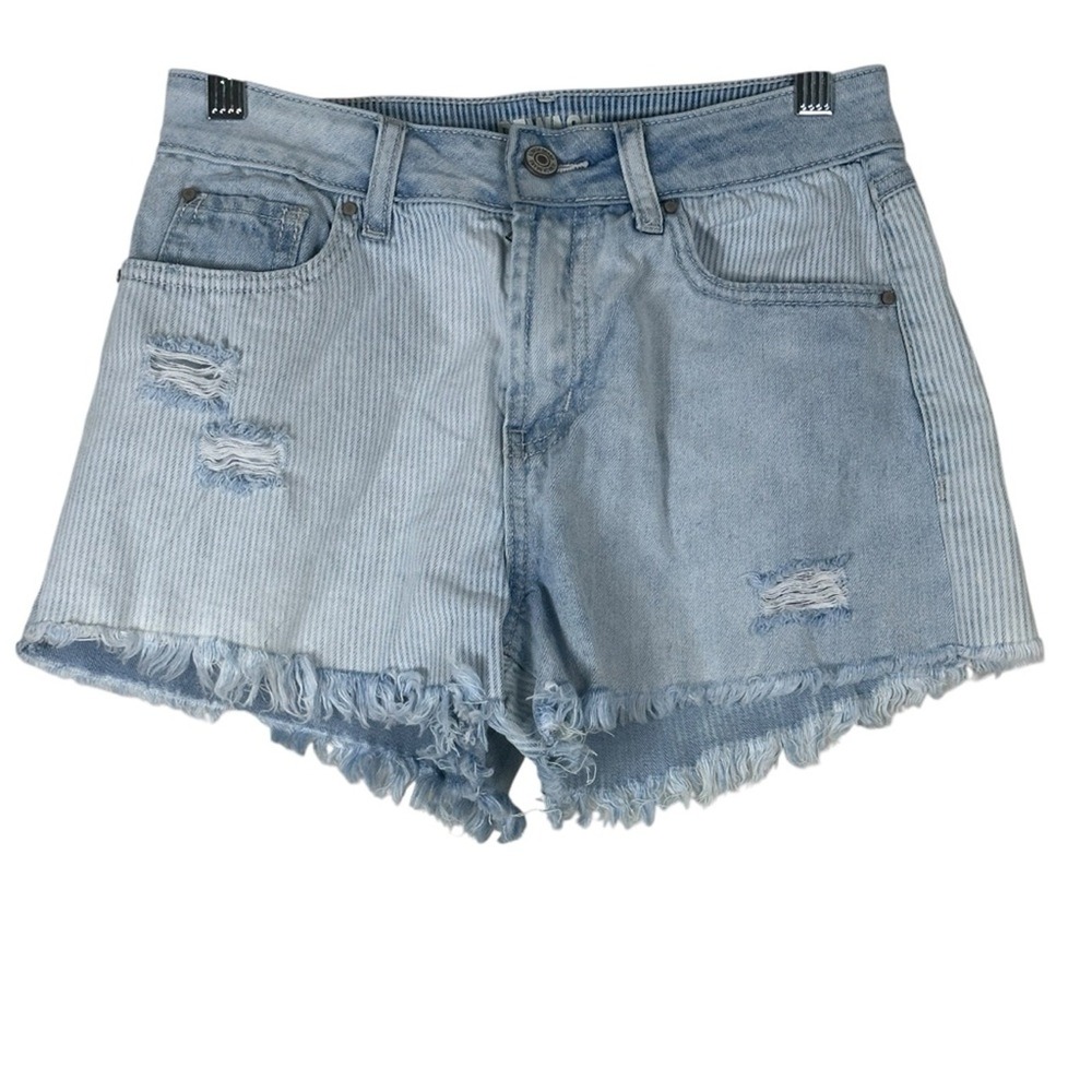 Rewash Denim Shorts Womens 27 Light Wash Striped Frayed Hem High Rise Retro